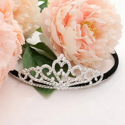 FASHNZFAB RHINESTONE PAVED HEART POINTED PRINCESS TIARA
