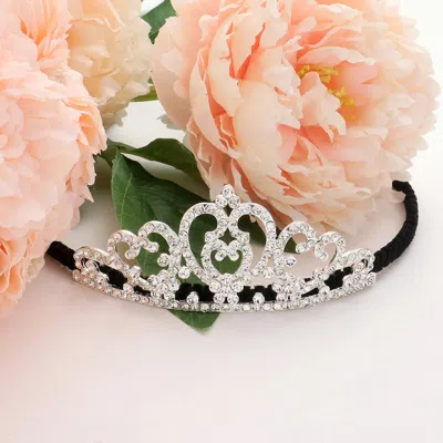 Fashnzfab Rhinestone Paved Heart Pointed Princess Tiara In Silver