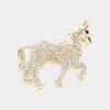 Fashnzfab Rhinestone Paved Horse Pin Brooch In Gold