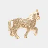 Fashnzfab Rhinestone Paved Horse Pin Brooch In Gold
