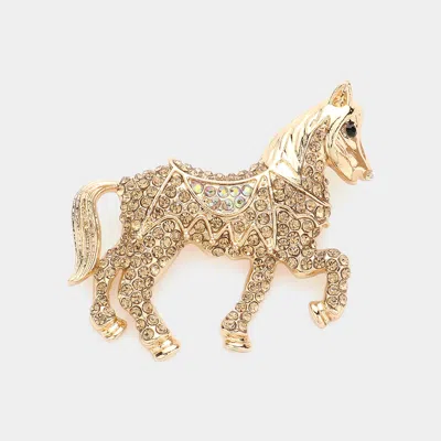 Fashnzfab Rhinestone Paved Horse Pin Brooch In Gold