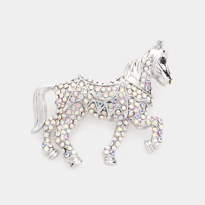 Fashnzfab Rhinestone Paved Horse Pin Brooch In Metallic