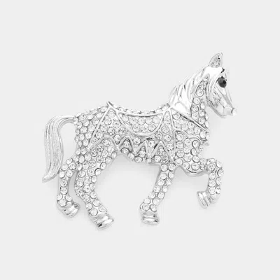 Fashnzfab Rhinestone Paved Horse Pin Brooch In White