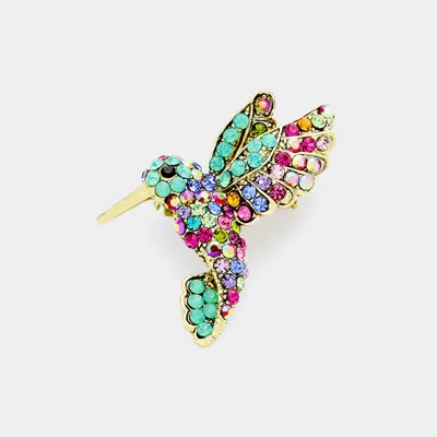 Fashnzfab Rhinestone Paved Hummingbird Pin Brooch In Multi