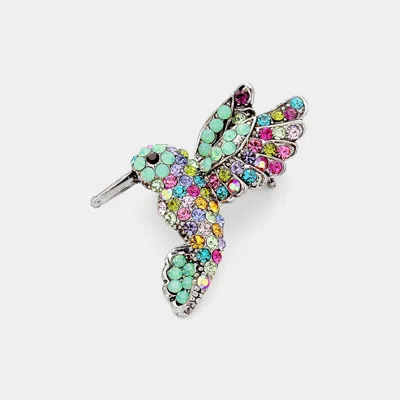 Fashnzfab Rhinestone Paved Hummingbird Pin Brooch In Multi