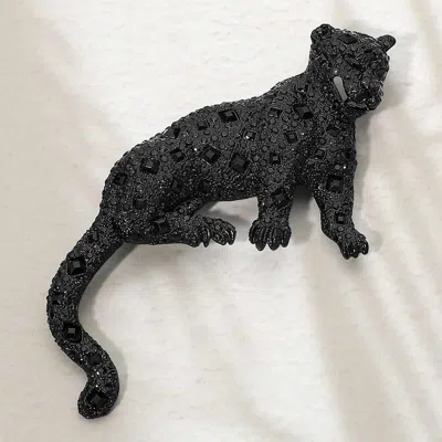 Fashnzfab Rhinestone Paved Jaguar Pin Brooch In Black