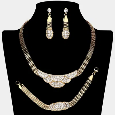 Fashnzfab Rhinestone Paved Jewelry Set 17" + 3" L In Gold