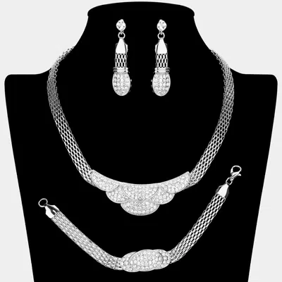 Fashnzfab Rhinestone Paved Jewelry Set 17" + 3" L In Silver
