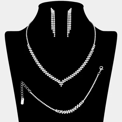 Fashnzfab Rhinestone Paved Jewelry Set In Silver
