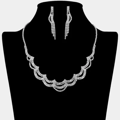 Fashnzfab Rhinestone Paved Layered Scallop Necklace In Black