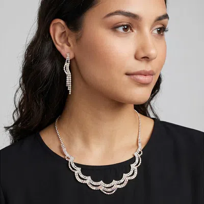 Fashnzfab Rhinestone Paved Layered Scallop Necklace In Gold