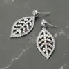 Fashnzfab Rhinestone Paved Leaf Dangle Evening Earrings - Ab, Silver In Metallic