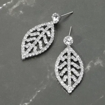 Fashnzfab Rhinestone Paved Leaf Dangle Evening Earrings In Multi
