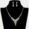 Fashnzfab Rhinestone Paved Leaf Necklace In Multi