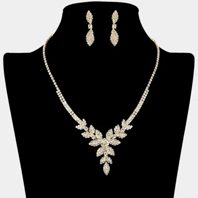 Fashnzfab Rhinestone Paved Leaf Necklace In Multi