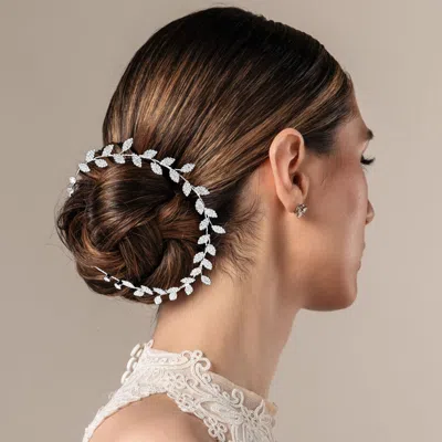 Fashnzfab Rhinestone Paved Leaf Vine Bun Wrap Headpiece In Silver