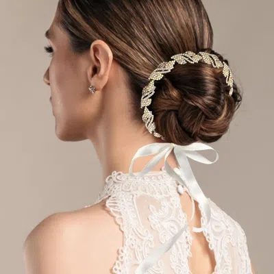 Fashnzfab Rhinestone Paved Leaf Vine Wrap Headpiece In Gold