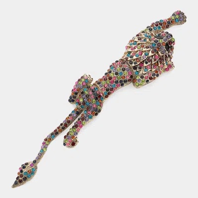 Fashnzfab Rhinestone Paved Lion Pin Brooch In Multi