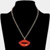 Fashnzfab Rhinestone Paved Lip Pendant Necklace 18" L + 3" L In Multi