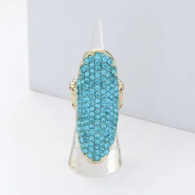 Fashnzfab Rhinestone Paved Long Oval Stretch Ring In Blue