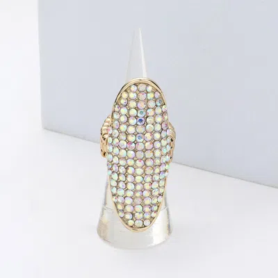 Fashnzfab Rhinestone Paved Long Oval Stretch Ring In Multi
