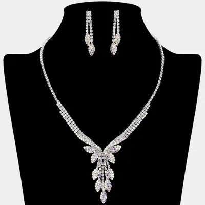 Fashnzfab Rhinestone Paved Marquise Leaf Drop Necklace In Black