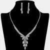 Fashnzfab Rhinestone Paved Marquise Leaf Drop Necklace In Silver