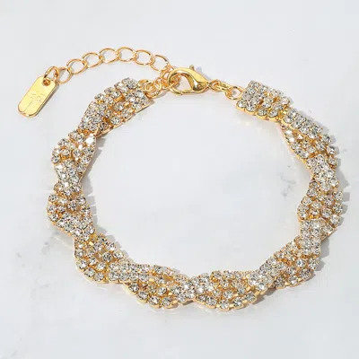 Fashnzfab Rhinestone Paved Marquise Link Evening Bracelet Clear, Gold In Multi