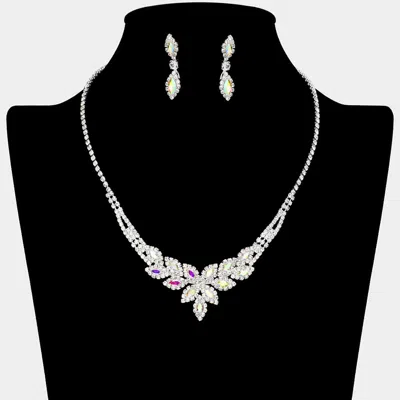 Fashnzfab Rhinestone Paved Marquise Necklace In Metallic