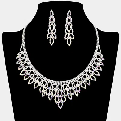 Fashnzfab Rhinestone Paved Marquise Shaped Necklace In Multi