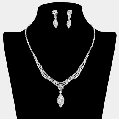 Fashnzfab Rhinestone Paved Marquise Shaped Pendant Necklace In Metallic
