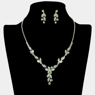 Fashnzfab Rhinestone Paved Marquise Stone Stem Necklace In Green