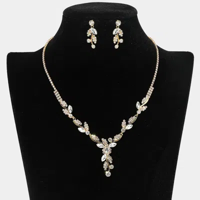 Fashnzfab Rhinestone Paved Marquise Stone Stem Necklace In Gold