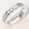 Fashnzfab Rhinestone Paved Metal Chain Link Pointed Hinged Bangle Bracelet Clear, Rhodium In Metallic