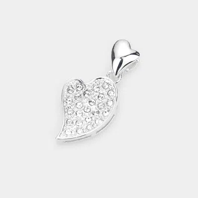 Fashnzfab Rhinestone Paved Metal Heart Pendant In Silver