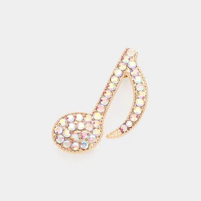 Fashnzfab Rhinestone Paved Musical Note Pin Brooch In Gold
