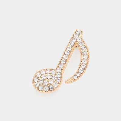 Fashnzfab Rhinestone Paved Musical Note Pin Brooch In Gold