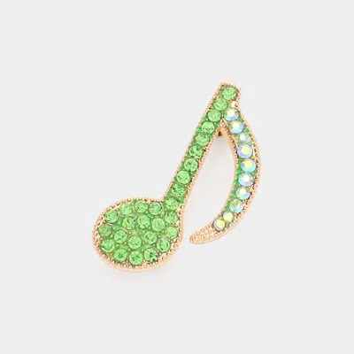 Fashnzfab Rhinestone Paved Musical Note Pin Brooch In Green
