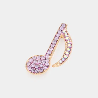 Fashnzfab Rhinestone Paved Musical Note Pin Brooch In Purple