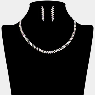 Fashnzfab Rhinestone Paved Necklace - Ab In Metallic
