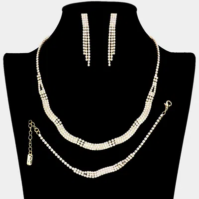 Fashnzfab Rhinestone Paved Necklace Jewelry Set 16.5" + 4" L In Gold