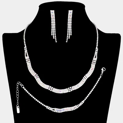 Fashnzfab Rhinestone Paved Necklace Jewelry Set 16.5" + 4" L In Multi