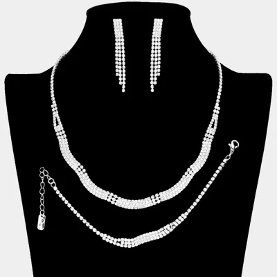 Fashnzfab Rhinestone Paved Necklace Jewelry Set 16.5" + 4" L In Silver
