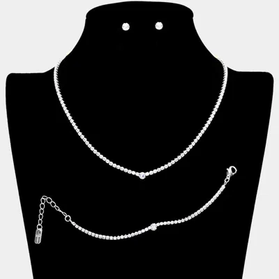 Fashnzfab Rhinestone Paved Necklace Jewelry Set In Metallic