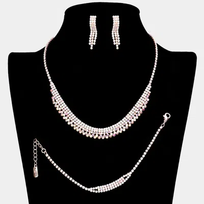 Fashnzfab Rhinestone Paved Necklace Jewelry Set In Metallic