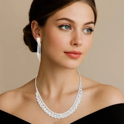 Fashnzfab Rhinestone Paved Necklace In Silver