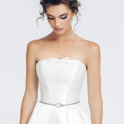 Fashnzfab Rhinestone Paved Open Heart Accented Chain Belt In Silver