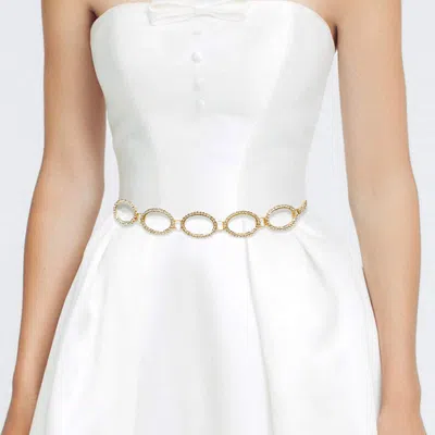 Fashnzfab Rhinestone Paved Open Oval Link Chain Waist Belt In Gold