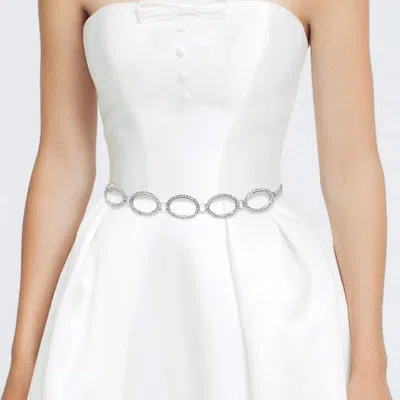 Fashnzfab Rhinestone Paved Open Oval Link Chain Waist Belt In Gray