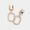 Fashnzfab Rhinestone Paved Open Rectangle Dangle Evening Earrings - Ab, Gold In Gold